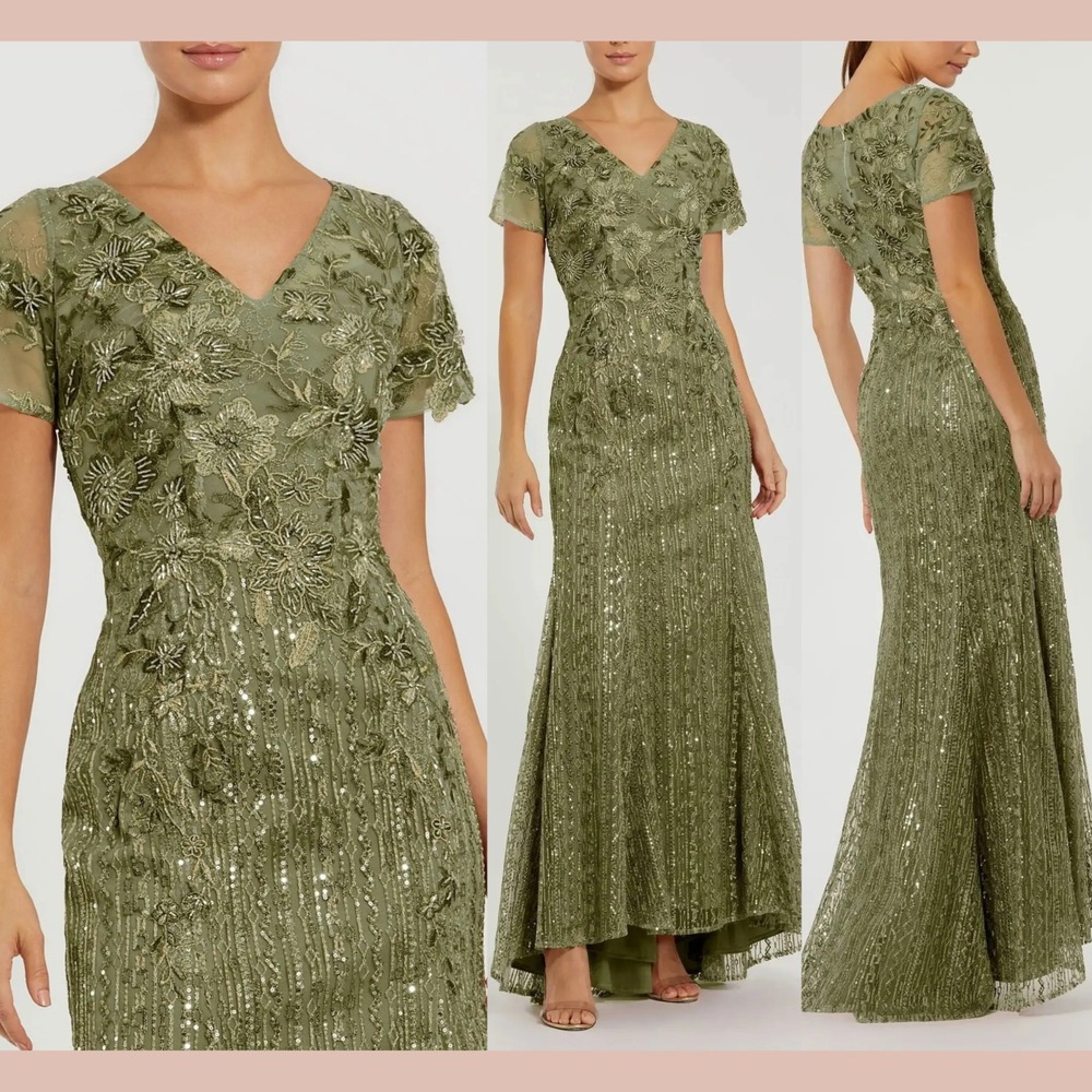 NWT Mac Duggal [ 12‎ ] 20282 Embellished V Neck Cap Sleeve Trumpet Gown J2165